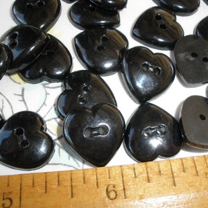 Shiny Black Heart Buttons 16MM 2-hole sew-on sewing crafts scrapbook jewelry flatback bulk paper tag supply