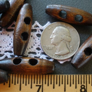 32MM Brown Wood Toggle Coat Buttons sweater closure 1.25&quot; plastic 2-hole sew on coat shawl embellish knits 4MM holes 10MM wide
