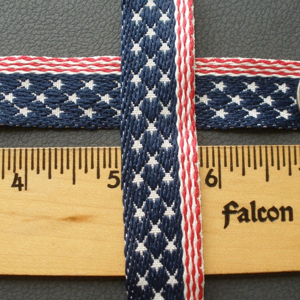 20MM Embroidered Ribbon Red White Blue stars & stripes Trim 13/16" wide 3 or 5 yards Edging Mixed Media sew costume Patriotic crafts clothes