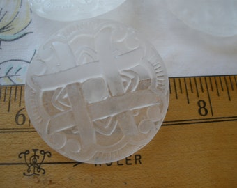 Botones Art Deco de plástico esmerilado extra grandes de 38 mm con vástago, patrón tallado, vástago de 1 1/2", 3 cada uno de 60 L, transparentes, para tejer a crochet, góticos, para disfraces