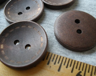 30MM Stitched Wood Coat Buttons sew-on dark stain finish wooden 2 hole concave front flat back 48L large holes