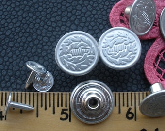 17mm Matte Silver color metal tack Buttons leaf pattern No sew jeans denim replace rivets stud snap fastener 11/16" military jeans jacket