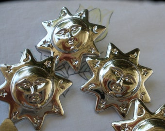 Celestial Sun Face Buttons Silver Color metallic plastic 35MM shank 55L 1 3/8" figural buttons 5 pieces zodiac moon stars