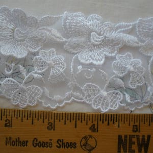 Bridal Veil Lace edging Floral Embroidered White tulle applique Trim embellish wedding flowers scallop nylon or poly shiny BTY yardage