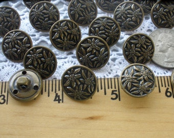 Antique Bronze metal Shank Buttons Flower pattern size 24L (5/8" 15MM) wrap bracelet clasp steampunk retro cool jeans jacket crafts