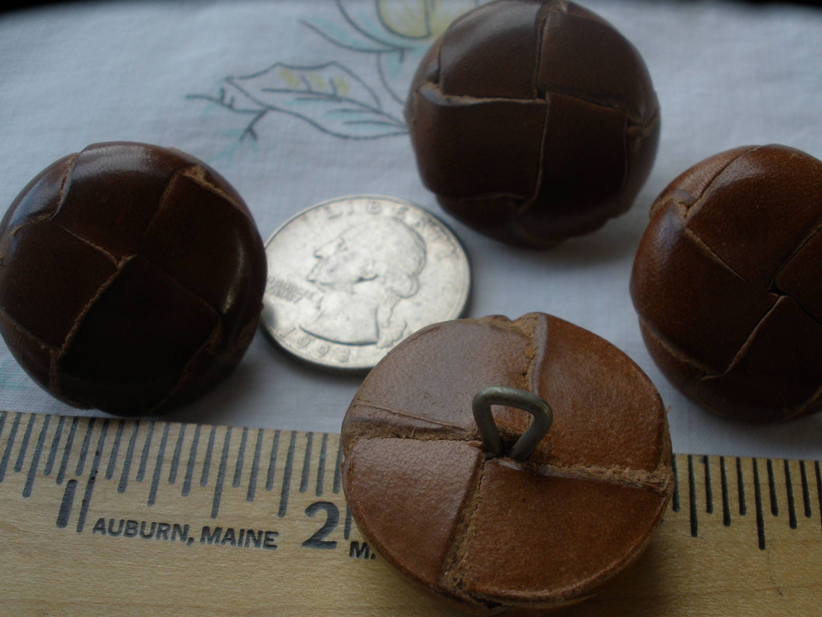Vintage Faux Leather Button 1-1/8 (28mm) 44L Leather Brown Shank Buttons  #795