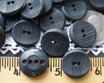 17MM textured matte black plastic buttons 36 each Vintage 28L 11/16" 2 hole sew-on crafts embellish knit bulk supply curved front crochet