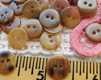 Rare Japanese "Key" Shell Buttons Honey Brown Translucent Natural 18L 11MM 2-hole jewelry clasp wrap bracelet 18 pieces 7/16"