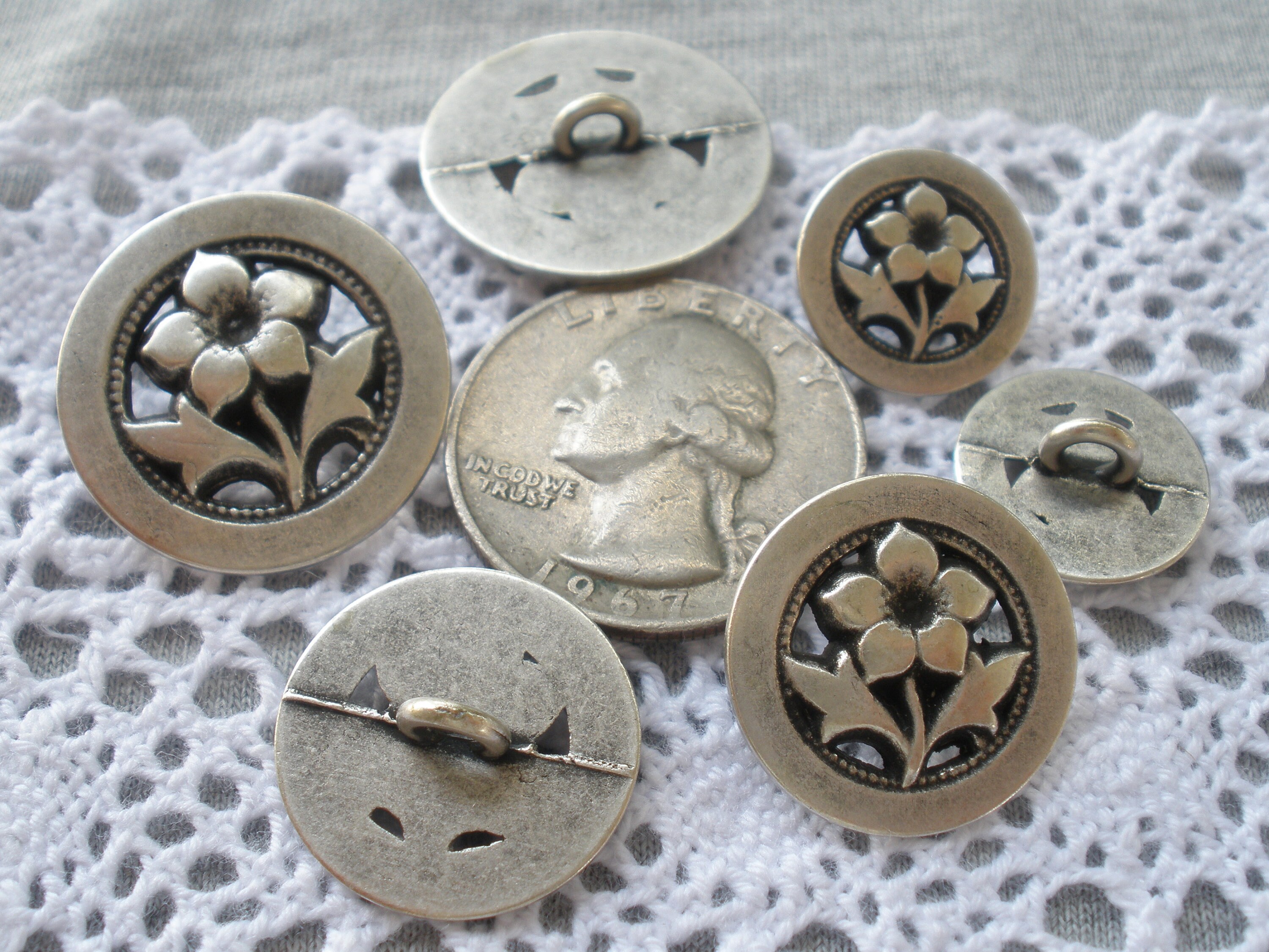Gorgeous Flower Metal Shank Buttons Antique Silver Sizes | Etsy