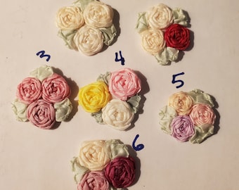 6pcs Ribbon Embroidery Triple Spider rose appliques hand embroidered ribbonwork flowers roses Choose from 6 colors embellish crazy quilt