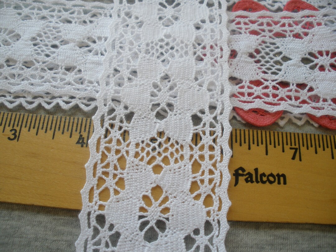 5 or 10 Yard Cuts Bright White Cotton Flower Insert Lace Trim 2 Wide