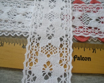 5 or 10 yard cuts Bright white Cotton Flower insert Lace Trim 2" wide bobbin applique crochet cluny lace picot chevron edge retro gorgeous