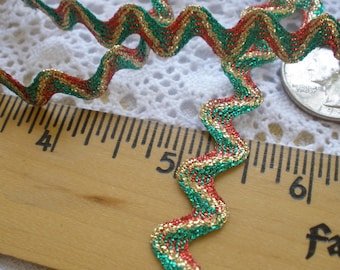 Wrights Christmas metallic ric rack 13MM Gold red green Metallic Rick Rac 1/2" Lurex 6mm 3/16" ribbon crafts clothes all crafts slow stitch