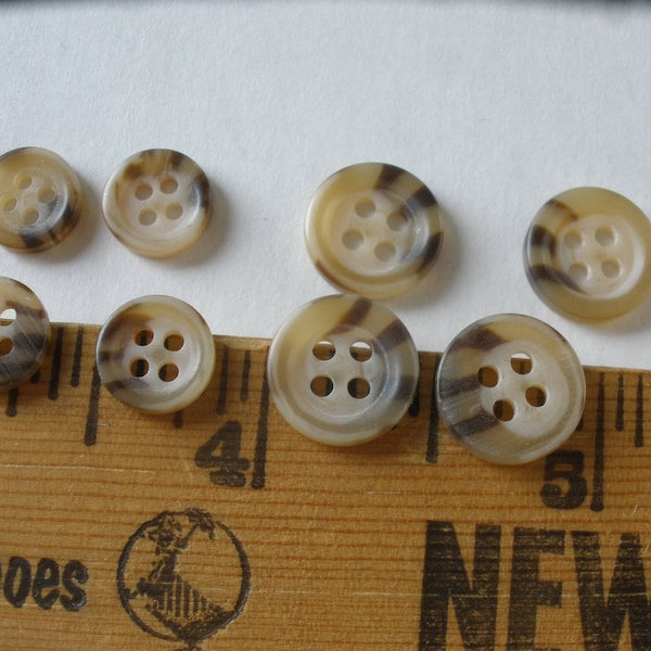 Retro Cool Bulk Shirt Buttons Beige Brown Horn Effect 48 Plastic 9MM or 11MM 3/8" 7/16" 4-hole rim sew on crafts 16L 18L classic