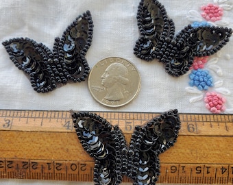 Little Black beaded Sequin Butterfly Appliques 1 5/8" by 1 1/8" Embellish T-shirt Jacket cool sew on glue seed beads bling 3pcs