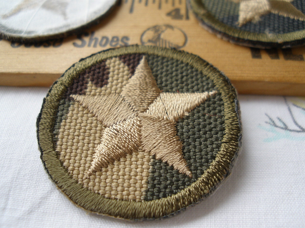 Taupe Gold Star Embroidered Appliques On Camoflauge Fabric Etsy