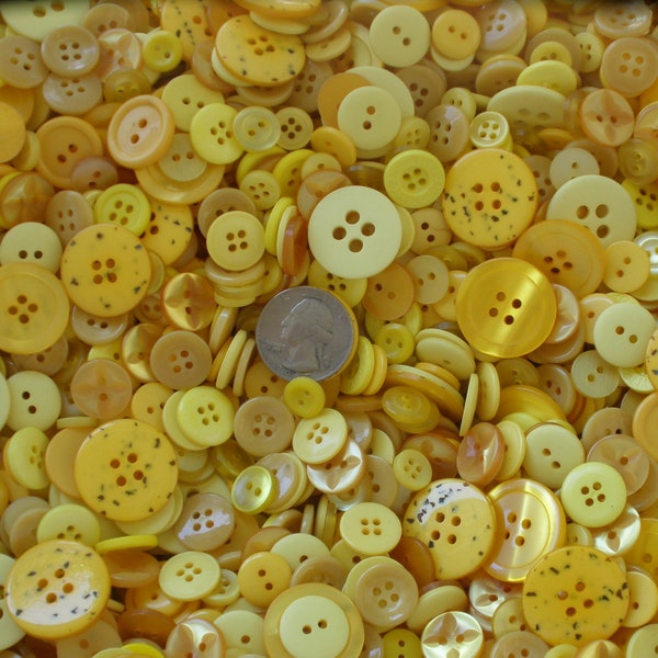 Yellow Buttons mix Sunshine to School Bus shades sew on plastic 10mm to 22mm (3/8" to 7/8") crafts matte pearlized 2H 4H 120 pieces