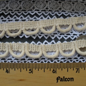 5 or 25 yard hanks Ecru Cotton loop trim 3/4&quot; wide BTY button loop braid natural non elastic costume home decor embellish clothes gimp boho