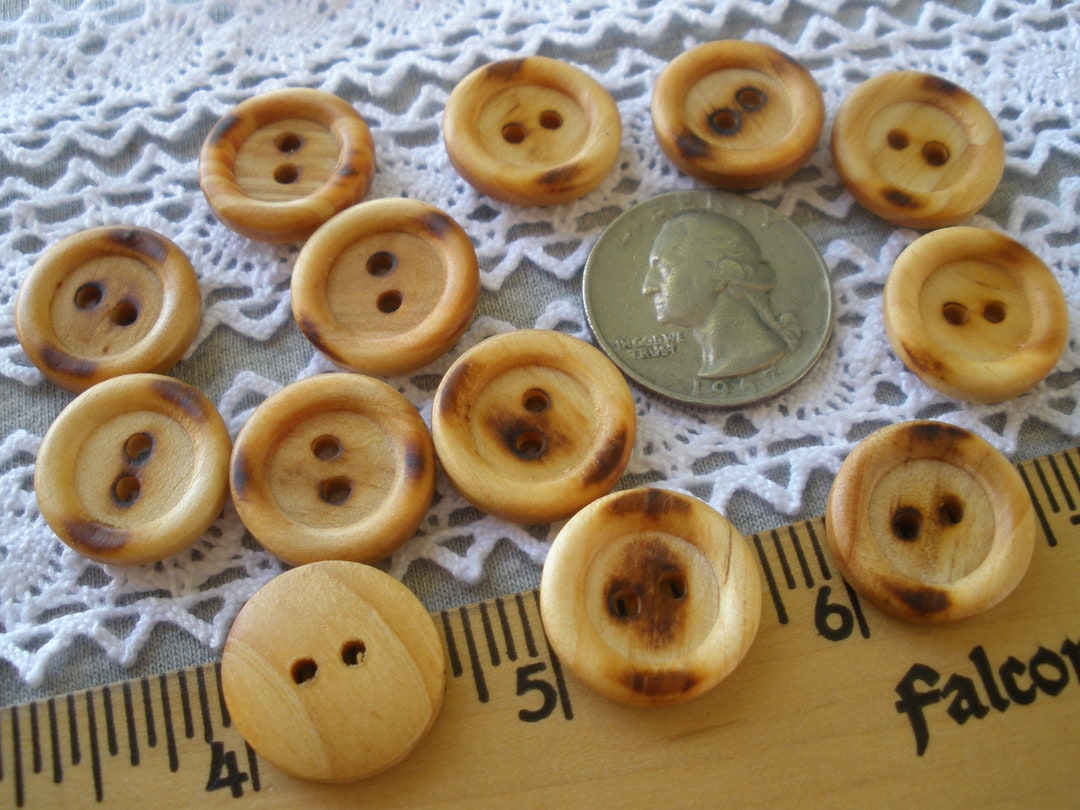 Wide Rim Natural Button 17MM Natural Light Wood Wide Rim Sew-on Buttons 13 Pieces Size 28L 11/ ...