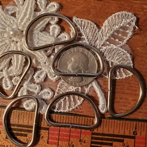 Metal 1&quot; Split D ring D-Ring Dee Rings nickel silver tone finish 6 pieces webbing purse strap belt bulk supply 2mm guage 1.25&quot; OM