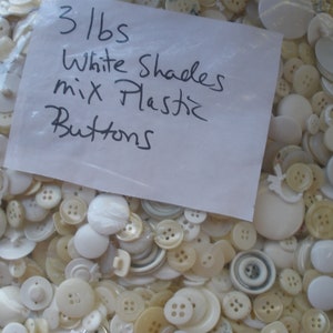 Mixed Bulk Buttons White cream shades sew on shank plastic 3 pounds 2-Hole and 4-Hole crafts clothes button frames 7/16 to 1 3/8 supply image 4