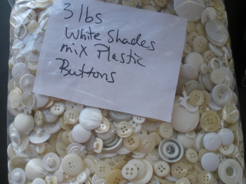Mixed Bulk Buttons White cream shades sew on shank plastic 3 pounds 2-Hole and 4-Hole crafts clothes button frames 7/16 to 1 3/8 supply image 4