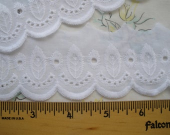 Scallop White Eyelet Lace Trim Broderie Anglaise Edging 2" wide BTY cotton blend Embroidery Floral applique dresses costume