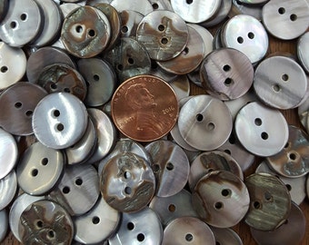 Thick Gray Smoke MOP Shell Buttons 15mm 5/8" buttons Real Shell sewing 2 hole sew on choose quantity 24 grey buttons jewelry fastener