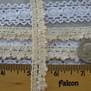 Ecru Beige or white little clouds lace edging Cotton Cluny Lace Trim 5/8&quot; 15mm wide yardage BTY natural color crochet barmen machine lace
