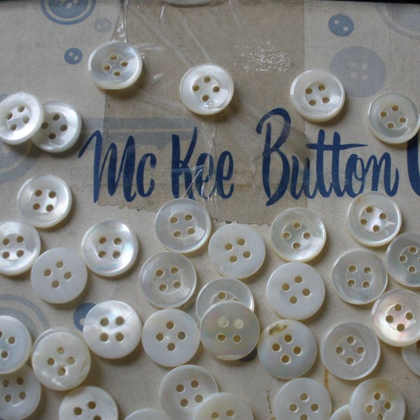 Vintage MOP Classic Shirt Buttons 20L Pearl white 1/2" 13MM 4-hole sew-on rim Made USA IOWA Mc Kee Button Co. Pearly perfect river shell
