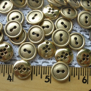 13MM Matte Gold Buttons Metallic plastic 2 hole sew on 20L 1/2" recessed holes rim textured face coats crafts knit crochet 24 pieces