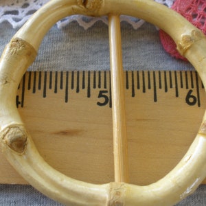 Natural Bamboo Wood Round Buckle Scarf Slide 2 48mm to 50MM ribbon slider 65MM to 70mm tri-glide fashion embellish knit crochet t-shirt image 5