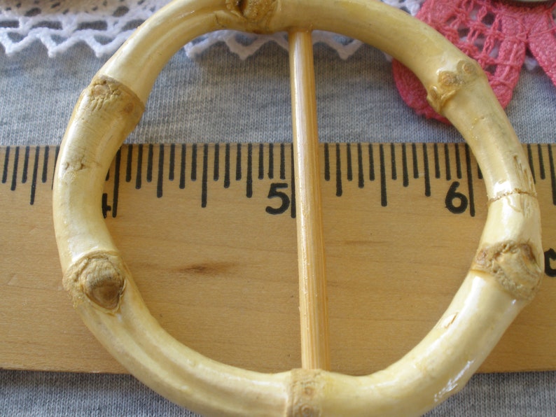 Natural Bamboo Wood Round Buckle Scarf Slide 2 48mm to 50MM ribbon slider 65MM to 70mm tri-glide fashion embellish knit crochet t-shirt image 5