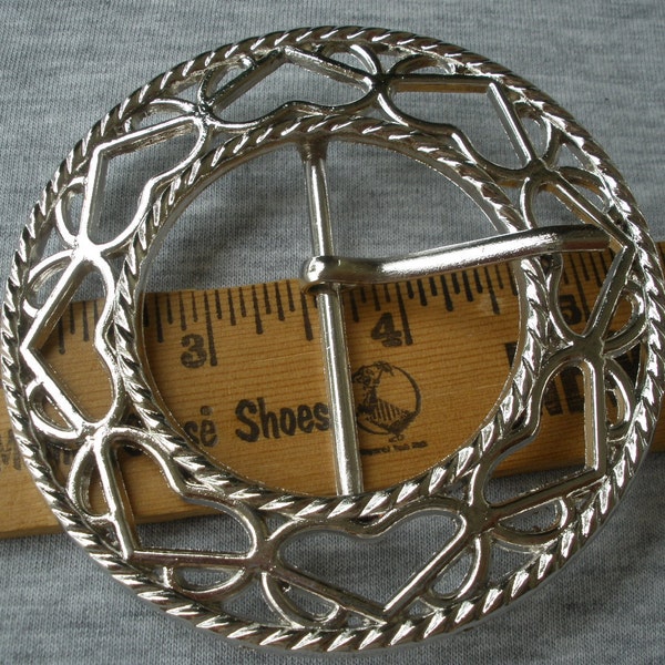 Nickel Rope & Hearts Metal Buckle Scarf Slide 3.25" fashion silver t-shirt slide 1.75" opening traditional belt buckle or convert to slider