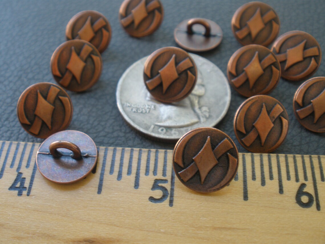 11.5MM Art Deco Antique Copper Color Metal Shank Buttons 18L - Etsy