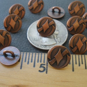 11.5MM Art Deco Antique Copper Color metal shank buttons 18L 7/16" sweater craft costume clothes 13 each Steampunk