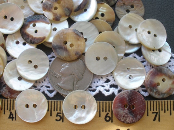 Vintage Antique White Small Mother of Pearl Buttons 7/16 inch 4 Hole Lot of  15