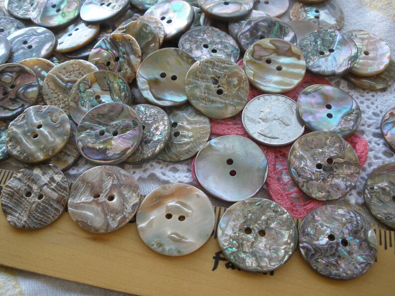 25MM Abalone Shell Buttons Natural 1 inch 40L Pearly Rainbow MOP sewing 2 hole sew on large holes thick wavy image 2