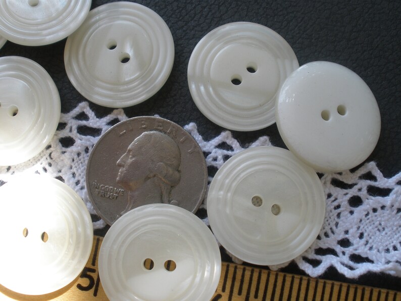 23MM Pearly White Plastic Buttons Raised Rings 24 Pieces 2 Hole Sew on ...