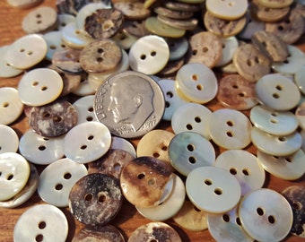 Bulk MOP Shell Buttons 11MM 18L 7/16" Pearly White Agoya 2 hole sew on 24 pc jewelry clasp paper tag supply wrap bracelets 1mm thick