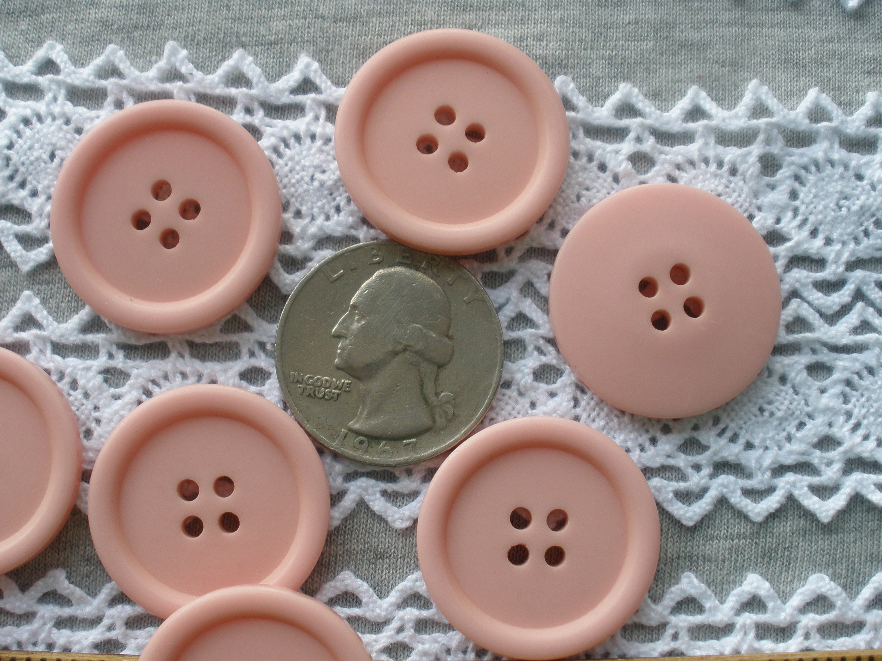 30PC Hot Pink Flat Round 4 Holes Resin Buttons, 30x3mm( 1-3/16x1/8 Inch)