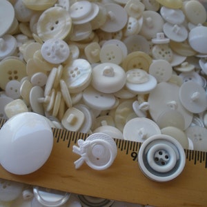 Mixed Bulk Buttons White cream shades sew on shank plastic 3 pounds 2-Hole and 4-Hole crafts clothes button frames 7/16 to 1 3/8 supply image 7