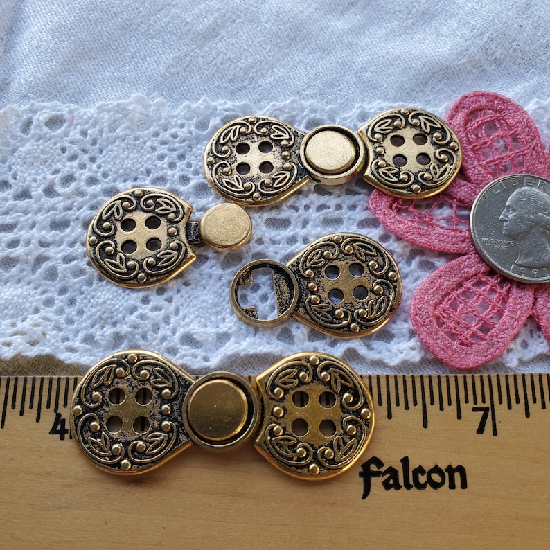 Antique Gold Tone Sweater Clasp Button Shape Hook and Loop Coat ...
