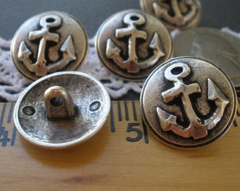 Rustic Anchor Buttons Antique Silver Pewter color 30L (3/4" 19MM) Industrial Steampunk matte finish sewing craft metal dome shank