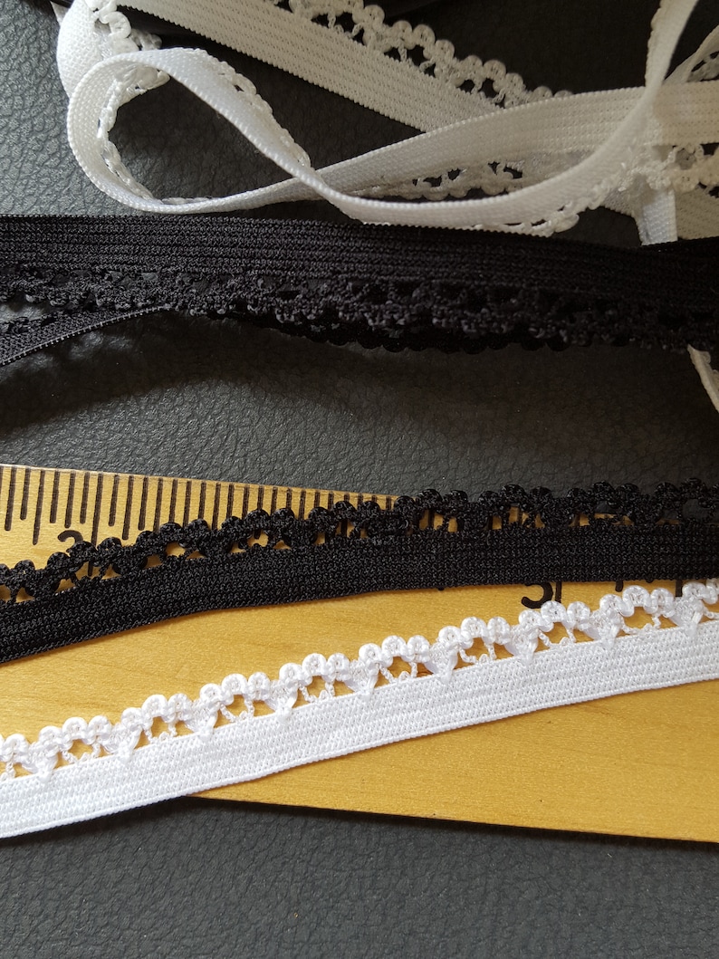 6mm white doll craft headband 10 Yards Black Picot Edge Lingerie Elastic 14 edge to edge 716 38 10mm 11mm