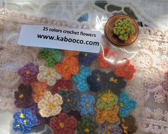 Tiny 11MM to 13MM Crochet Flowers 25 colors 3D Micro Mini Appliques embellish hair tie t-shirt sweet slow stitch supply rainbow handmade