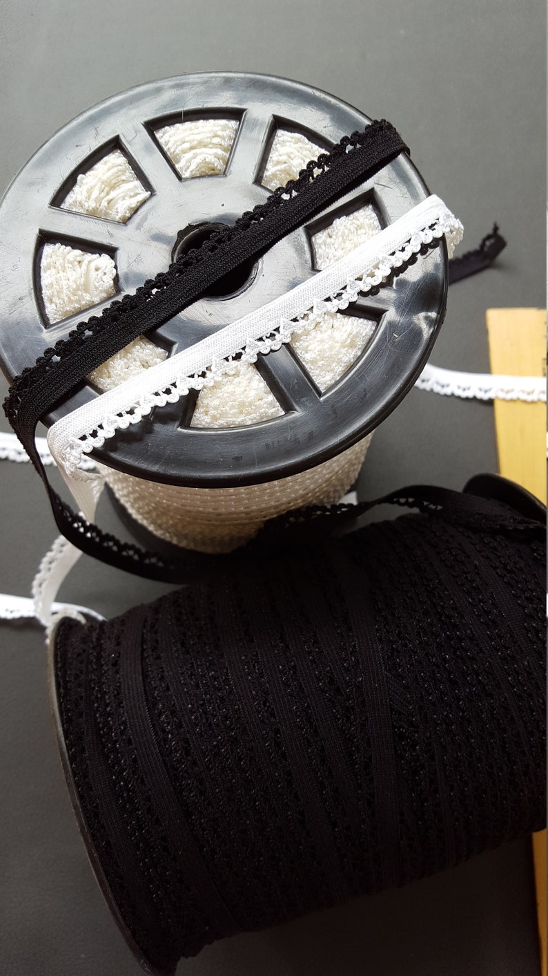 6mm white doll craft headband 10 Yards Black Picot Edge Lingerie Elastic 14 edge to edge 716 38 10mm 11mm