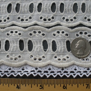Broderie Anglaise Ivory 1 7/8&quot; Eyelet Lace 1/2&quot; Ribbon Insert Trim Scallop Edges cream BTY cotton blend Embroidered dresses costume