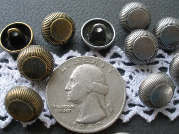 11MM Art Deco Antique Brass or Silver Color metal shank buttons 18L 7/16" sweater craft costume clothes 13 each Steampunk