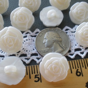 Ivory White Pearlescent Carved Plastic Rose shank buttons size 28L (11/16" 17MM) antique look sewing crafts cool cast in relief 4 mm hole